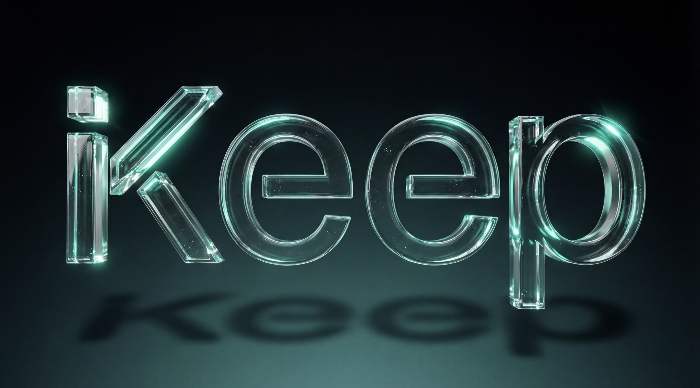 The iKeep wordmark rendered in glass