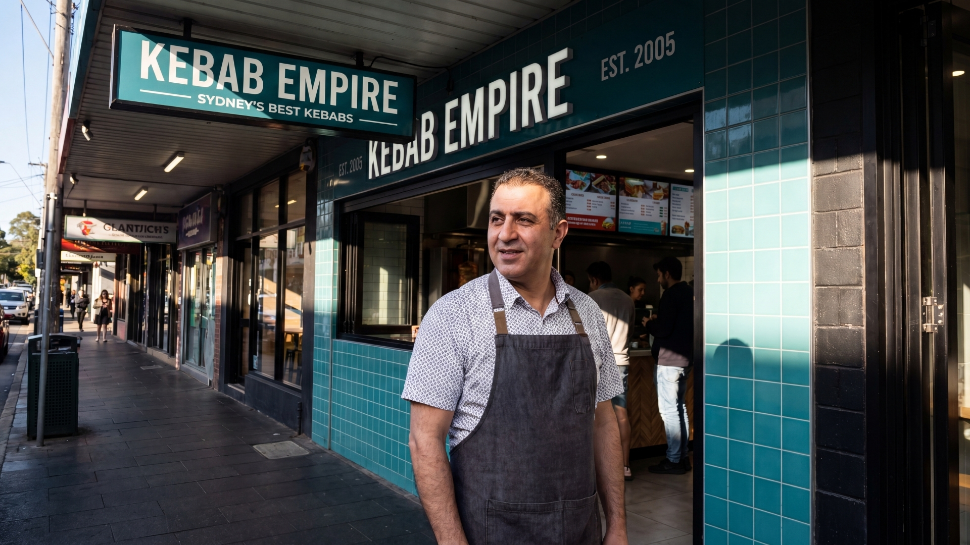 The owner of Kebab Empire standing outside his Sydney shopfront